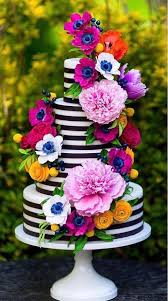 Birthday Gift Cake And Flowers A Beautiful Striped Wedding Cake With Pink Peonies And White Anemones Striped Wedding Cake Sugar Flowers Cake Striped Cake
