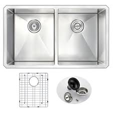 304 stainless, 24 gauge #4 polish finish with hemmed edges looking at the back. Anzzi K Az3219 2a Vanguard 32 Double Basin 16 Build Com