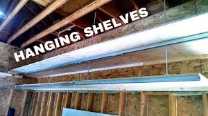 Installation template helps make a plan (youtube video introducing fleximounts overhead garage racks. Diy Hanging Shelves Garage Storage Built With Steel Strut Youtube