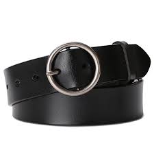 Fashion Belts For Women Black Leather Belt For Jeans Dress Pants With Round Buckle Leather Women Belts For Women Black Leather Belt