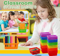Square Classroom Baskets for Classroom Storage - 12 pcs - Crayon Organizer,  Small Bins, Plastic Crayon Box, Crayon Storage, Pencil Tray