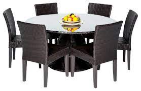Mdf/chipboard dining table's 6 seats table & chair sets. In Stock Napa 60 Outdoor Patio Dining Table With 6 Armless Chairs Tropical Outdoor Dining Sets By Design Furnishings Houzz