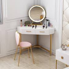 Vanity table set with led lighted mirror is an elegant and practical furniture in your home, the best choice for makeup. Small Corner Makeup Desk Novocom Top