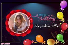 5 birthday wishes with photo and name; Colorful Birthday Balloons Cards With Photo And Name