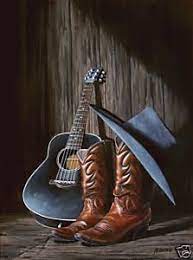 Cowboy boots and hat painting. Country Music Painting Poster Guitar Cowboy Boots Hat Cowboy Art Cowboy Paintings Music Painting