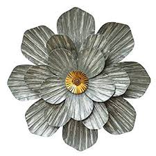 Amazon Com Stratton Home Decor Shd0219 Galvanized Flower Wall Decor Home Kitchen Metal Flower Wall Decor Metal Flower Wall Art Flower Wall Decor