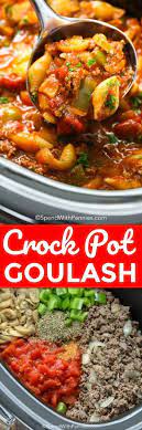 1 pound browned ground beef 1 onion chopped 1 tablespoon garlic 1 cup beef broth 1 29oz can tomato sauce 1 14oz can diced tomatoes. Crockpot Goulash Slow Cooker American Chop Suey