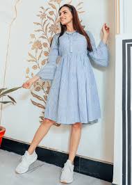 Readymade Blue Striped Short Dress Short Dresses Western Dresses Frock Dress