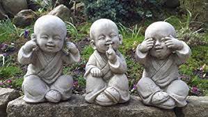 Buddha Speak See Hear No Evil Set Of 3 Cast Stone Garden Ornament Statue Sculpture Koi Buddha Painting Flower Canvas Wall Art Buddha Art