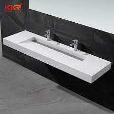 Double bathroom sinks let two people each have their own designated bathroom space. Wall Hung Basin 60 Inch White Coraining Trough Wall Mount Rectangular Bathroom Sink With Two Faucets Buy Bathroom Sink With Two Faucets Wall Mount Rectangular Bathroom Sink With Two Faucets Wall Hung Basin 60 Inch