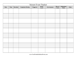 Printable Seizure Event Tracker Medical Printables Seizures Seizure Tracker