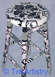Black And White Striped Stool Hand Painted Quot Pot Of Jam Quot Hard Wood Kitchen Stool Pale Pink Black White Painted Stools Funky Painted Furniture Whimsical Furniture