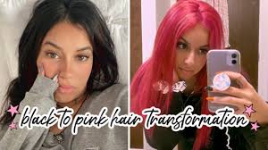 Blonde balayage against dark hair specifically black is a common color pairing. Trying To Go From Black To Pink Hair At Home Youtube
