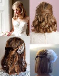 Those waves make your hair look like you are depicted from a fairytale, and a silver pearled flower application will add a charming effect for your hairdo. 9 Short Wedding Hairstyles For Brides With Short Hair Confetti Ie Half Up Half Down Short Hair Short Wedding Hair Half Up Hair