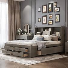 Gray Wood Frame King Size Platform Bed