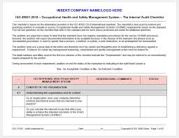 Iso 45001 2018 Internal Audit Checklist
