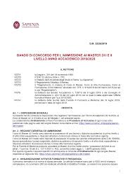 BANDO DI CONCORSO PER L'AMMISSIONE AI MASTER DI I E II ...