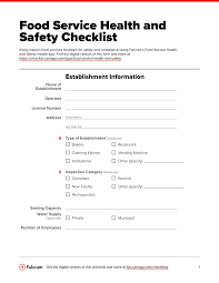 This kitchen hazards worksheet is a wonderful resource to complement a discussion about personal safety. Food Service Health And Safety Checklist Checklist