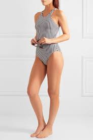 norma kamali racer mio striped swimsuit black women norma