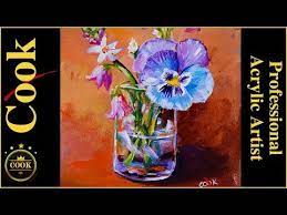 How To Paint A Blue Pansy In A Glass Vase Acrylic Painting Tutorial Beginner And Advanced Art Blue Flower Painting Painting Tutorial Acrylic Painting Tutorials