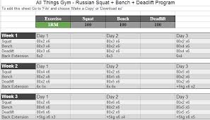 Russian Squat Routine Spreadsheet Calculator Update