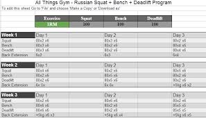 Russian Squat Routine Spreadsheet Calculator Update