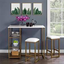 Dorel Living 3pc Brass Pub Set With Faux Marble Top Walmart Com Dorel Living Pub Table Sets Dining Room Sets