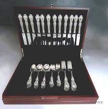 Available in sizes ranging from 65 to 101 pieces. Nice 55pc International Sterling Silver Wild Rose Flatware Set Serves 12 Rose Flatware Flatware Set Sterling Silver Flatware