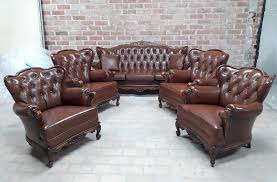 Ferrero victorian style living room. Antique Vintage Classic Victoria Chesterfield Sofa And Four Wing Chairs Warm Brown Leather Living Room Set Antiques Co Uk
