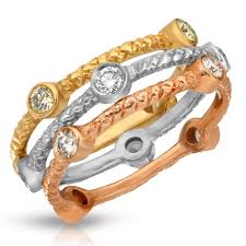 The trinity scroll stacking ring is a celtic gold ring, designed by walker metalsmiths designer lyndsay b. 14k Tri Gold Diamond Stackable Rings Jti Diamond Co