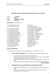 Struktur minit mesyuarat perlulah berpandukan agenda dan urutan Contoh Minit Mesyuarat