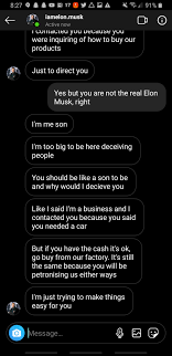 You can create insta message fake and edit every detail, with anyone (even donald trump)! Instagram Account Iamelon Musk Started Messaging Me How Real Or Fake Is This Instagram