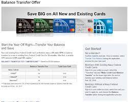 Navy federal credit card comes with the features, like easy payment options, 24/7 online banking, chip technology, and no balance transfer fees. Navy Federal Credit Union Nfcu 0 1 99 Apr For 12 Months 0 Balance Transfer Fee For New Existing Cardholders Doctor Of Credit