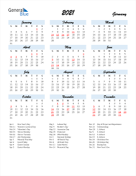 Simple year template of pocket or wall calenders. 2021 Germany Calendar With Holidays