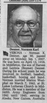 Normal Karl Denner obit part 1