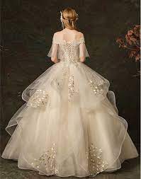 Champagne Romantic Off Shoulder Lace Wedding Dress Vintage Woman Ball Gown From Citylady Worst Wedding Dress Gowns Wedding Dresses Lace