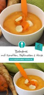 Vegetarischer Babybrei Mit Karotten Pastinaken Und Hirse Mittagsbrei Rezept Babybrei Pastinaken Babybrei Rezepte