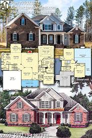 Two story brick residential home with the garage in the front. Plan 710023btz 2 Story House Plan With 2 Story Grand Room House Plans New House Plans Dream House Plans