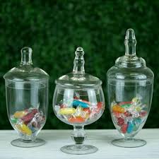 Uses include kitchen utensils and décor, laundry soap, wool dryer balls, clothespins, rubber bands, bath salts, makeup sponges, cotton balls, q tips and crafting. 3 Pack Clear Glass Apothecary Jars Candy Container With Lids 9 10 Chaircoverfactory
