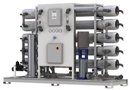 Vertical commercial reverse osmosis system with integrated pre-treatment controls.