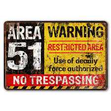 Area 51 Warning Restricted Area No Trespassing Tin Sign Retro Tin Signs Wall Signs Vintage Tin Signs