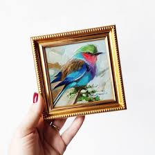 Bluebird prints, baby bird art, blue bird painting, baby animals, bird gift, baby shower gift, nursery wall art. Original Bird Painting Framed 4x4 Little Blue Bird Art Picture In Gold Frame Oil Painting Bird Artwork Bird Gifts For Sister Oil Painting By Nataly Derevyanko Artfinder