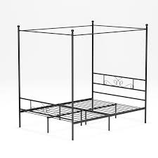 A sturdy metal bed frame, as well as side rails for guaranteed stability and durability. Teraves 4 Post Metal Queen Black Canopy Bed Frame With Ball Design Slats Headboard And Footboard