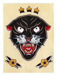Traditional Tattoo Flash Panther Head Art Print Eskiz Dovme Fikirleri Dovme
