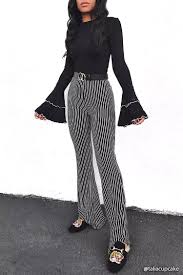 Black And White Striped Flare Pants Outfit Product Name Stripe High Rise Flare Pants Category Bottoms Price 22 9 Fashion Flared Pants Outfit Stripe Pants Outfit
