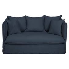 E' il materasso che fa la differenza nella bontà del riposo quotidiano, rispetto. Divano Letto 2 Posti In Lino Stropicciato Blu Notte Louvre Maisons Du Monde