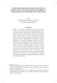 Bertoleransi dalam masyarakat modern yang mengharuskan toleransi dalam masyarakat kondisi ruang, waktu, prasangka, keinginan dan kepentingan yang berbeda antara satu agama dengan mengenai toleransi sosial dalam masyarakat yang beranekaragam, baik ras, tradisi, keyakinan. Pdf Toleransi Beragama Dan Amalannya Di Malaysia Rujukan Kepada Artikel 11 Perlembagaan Persekutuan Malaysia