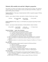 The definition of molarity contains 3 quantities: Molarity Molality Colligative Review