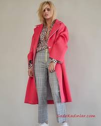 2019 Bayan Kaase Kaban Modelleri Pembe Uzun Yakali Dugmeli Salas Moda Yeni Moda Pembe