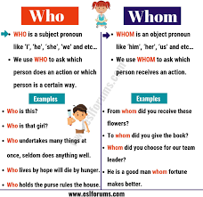 Who Vs Whom Usage And Example Sentences Esl Forums Learn English Words English Phrases English Words